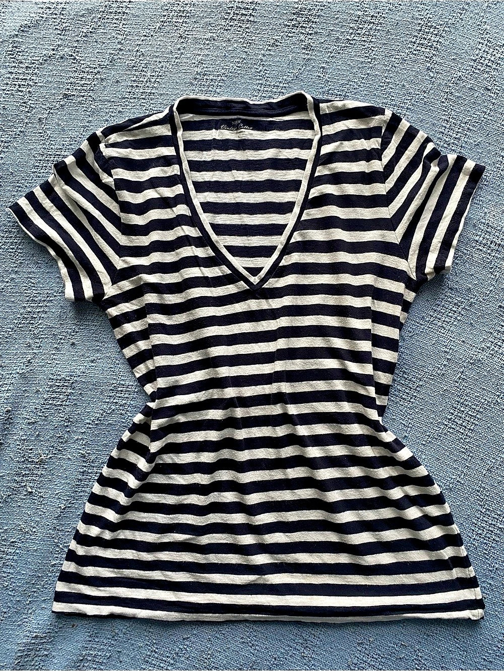 J.Crew Vintage Cotton Striped V-Neck T-Shirt Black & White